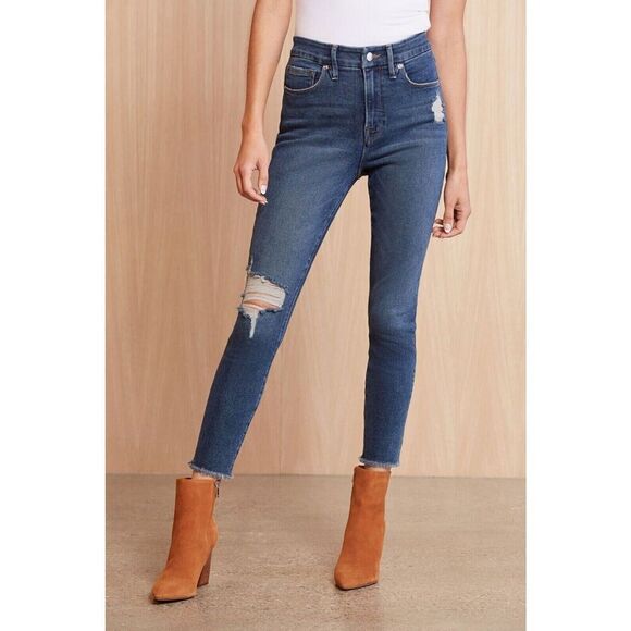 Good American Good Legs Crop Fray Jeans Plus 18 Blue High Rise Distressed Skinny - Picture 1 of 14